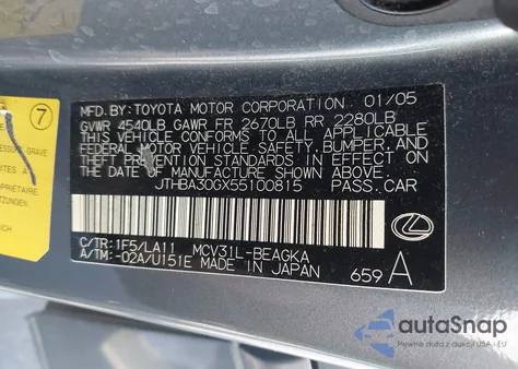 2005 Lexus Es 330 z USA, uszkodzony, nr VIN JTHBA30GX55100815